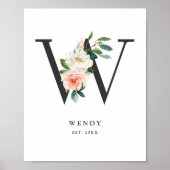 Letter W Monogram Waterverf Peach Florals Nursery Poster (Voorkant)
