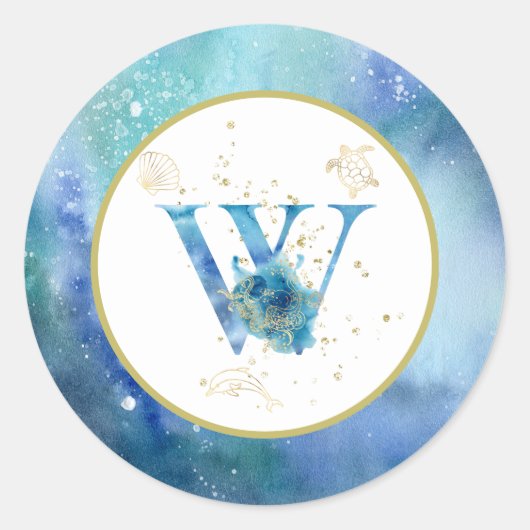 *~* LETTER W - Nautische strandenvelop Sticker (Voorkant)