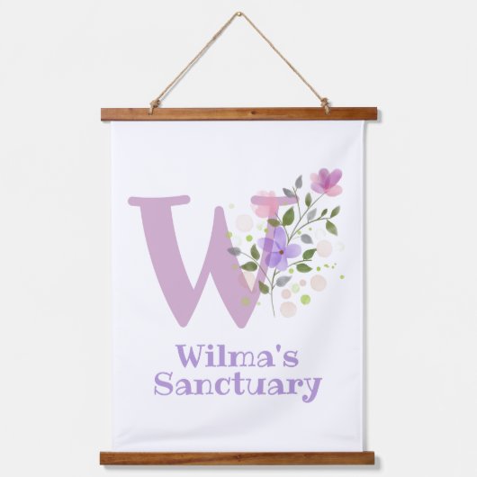 Letter W plus voornaam met een Floral Design Hangend Wandkleed (Voorkant)