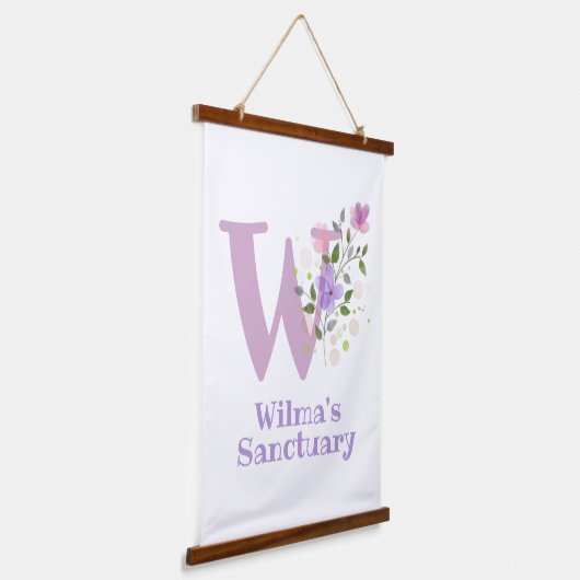 Letter W plus voornaam met een Floral Design Hangend Wandkleed (Gebogen)