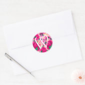 Letter W Roze Waterverf Bloemencirkel Monogram Ronde Sticker (Envelop)