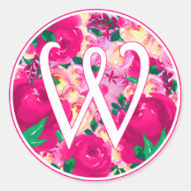 Letter W Roze Waterverf Bloemencirkel Monogram