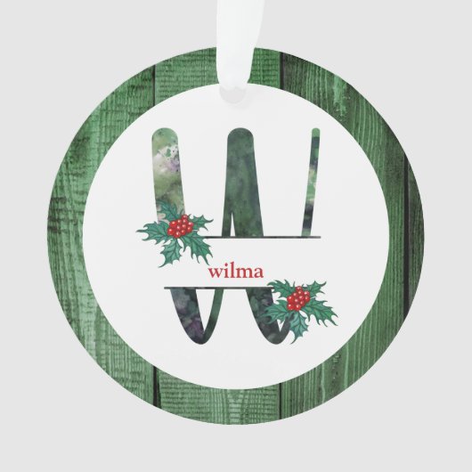 *~* Letter W Rustic Kerstmis FOTO Wood AP44 Ornament (voorkant)