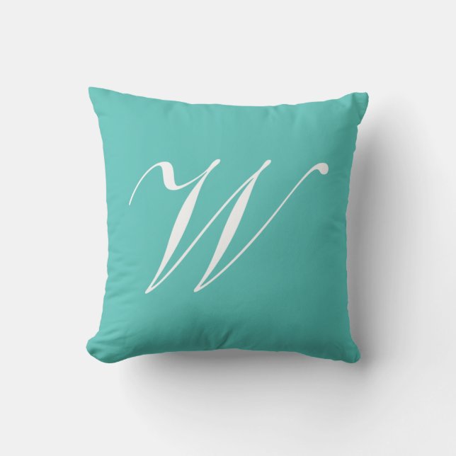 Letter W Turquoise Monogram Pillow Kussen (Voorkant)