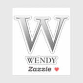 Letter W Two-Tone Silver Grey en Name Sticker (Vel)