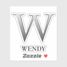 Letter W Two-Tone Silver Grey en Name Sticker