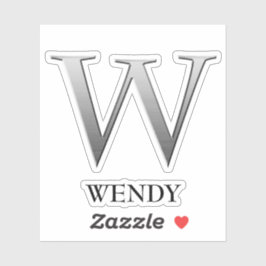 Letter W Two-Tone Silver Grey en Name Sticker