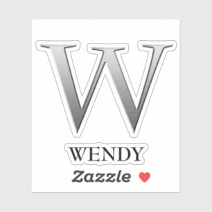 Letter W Two-Tone Silver Grey en Name Sticker