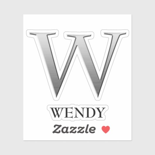 Letter W Two-Tone Silver Grey en Name Sticker (Vel)