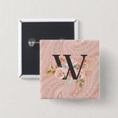Letter W Vierkante Button 5,1 Cm (Voorkant /achterkant)