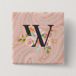 Letter W Vierkante Button 5,1 Cm