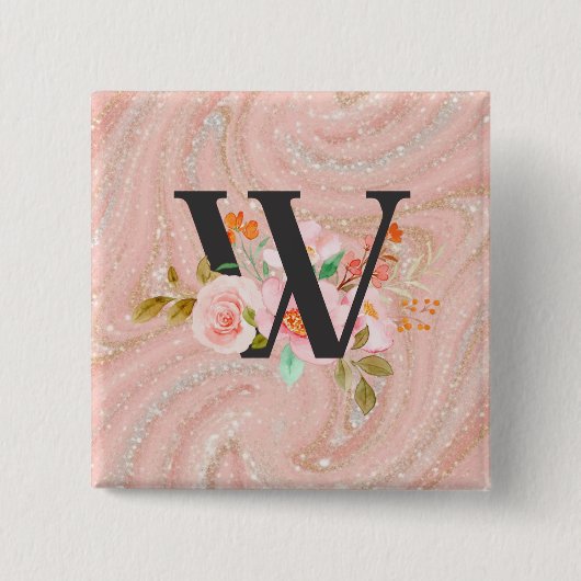Letter W Vierkante Button 5,1 Cm (Voorkant)