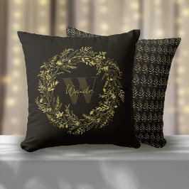 Letter W Warm Gouden Botanische Monogram Kussen