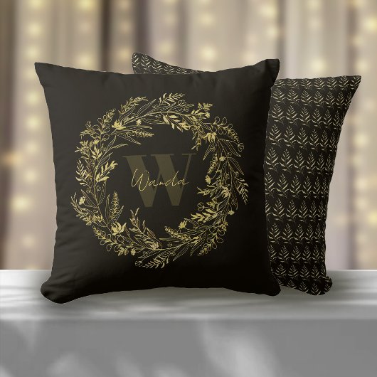 Letter W Warm Gouden Botanische Monogram Kussen