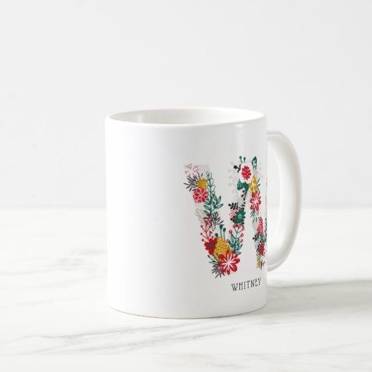 letter W | Whimsical Floral Letter Monogram I Mok (Voorkant rechts)