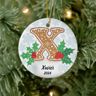 Letter X Aangepaste naam Monogram Kerstmis Keramisch Ornament