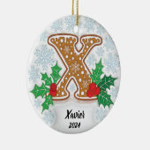 Letter X Aangepaste naam Monogram Kerstmis Keramisch Ornament (Rechts)