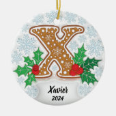 Letter X Aangepaste naam Monogram Kerstmis Keramisch Ornament (Voorkant)