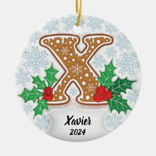 Letter X Aangepaste naam Monogram Kerstmis Keramisch Ornament (Voorkant)