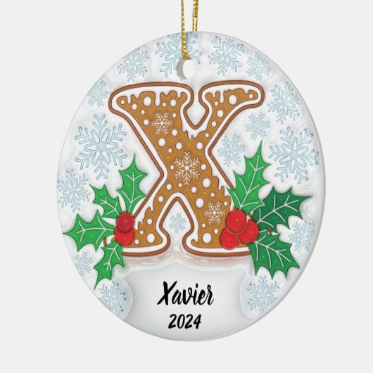 Letter X Aangepaste naam Monogram Kerstmis Keramisch Ornament (Links)
