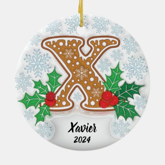 Letter X Aangepaste naam Monogram Kerstmis Keramisch Ornament (Achterkant)