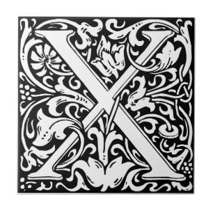 Letter X art nouveau black en white Tegel Tegeltje