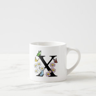 Letter X Bloem Vlinder Monogram Initiaal     Espresso Kop