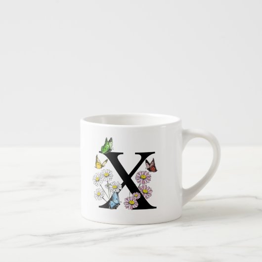 Letter X Bloem Vlinder Monogram Initiaal Espresso Kop (Rechts)
