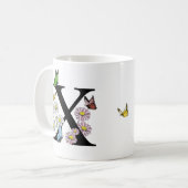 Letter X Bloem Vlinder Monogram Initiaal    Koffiemok (Voorkant links)