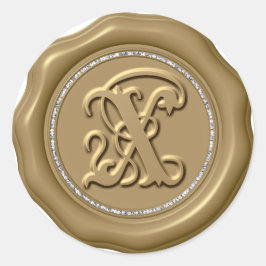 *~* Letter X Diamond Circle GOUDEN Wax Seal Sticke Ronde Sticker