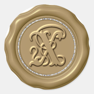 *~* Letter X Diamond Circle GOUDEN Wax Seal Sticke Ronde Sticker