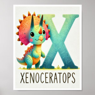 Letter X, Dinosaur Alphabet Waterverf Poster