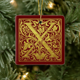 Letter X First Letter Faux Gold Red Keramisch Ornament