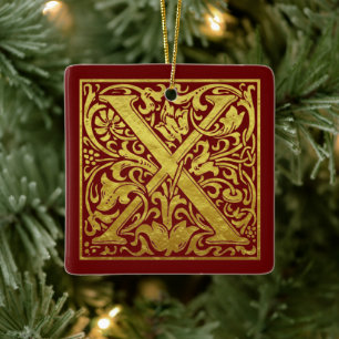 Letter X First Letter Faux Gold Red Keramisch Ornament
