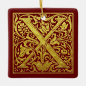 Letter X First Letter Faux Gold Red Keramisch Ornament (Voorkant)