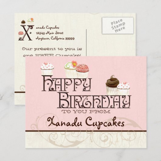 Letter X Gelukkige Verjaardag Cupcake Zakelijke an Briefkaart (Voorkant / Achterkant)