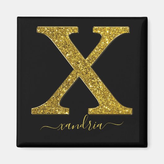 Letter X Gold Glitter Magneet (Voorkant)