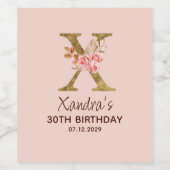 Letter X Gouden Monogram Blush Roze Rozen Wijn Etiket (Enkel label)