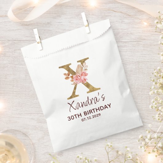 Letter X Gouden Monogram Roze Rozen Bedankzakje (Geknipt)