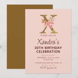 Letter X Gouden Monogram Roze Rozen Kaart