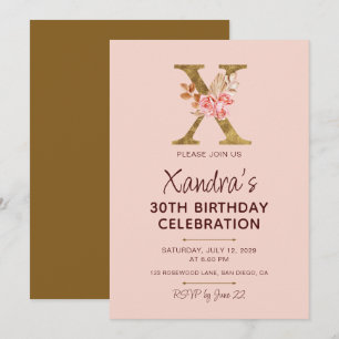 Letter X Gouden Monogram Roze Rozen Kaart
