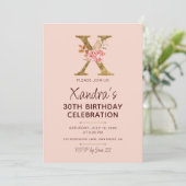 Letter X Gouden Monogram Roze Rozen Kaart (Staand voorkant)