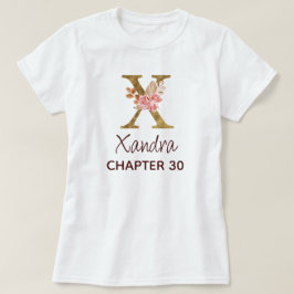 Letter X Gouden Monogram Roze Rozen Verjaardag T-shirt