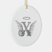Letter X Initiaal Monogram met Angel Wings & Halo Keramisch Ornament (Rechts)
