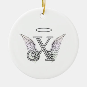 Letter X Initiaal Monogram met Angel Wings & Halo Keramisch Ornament