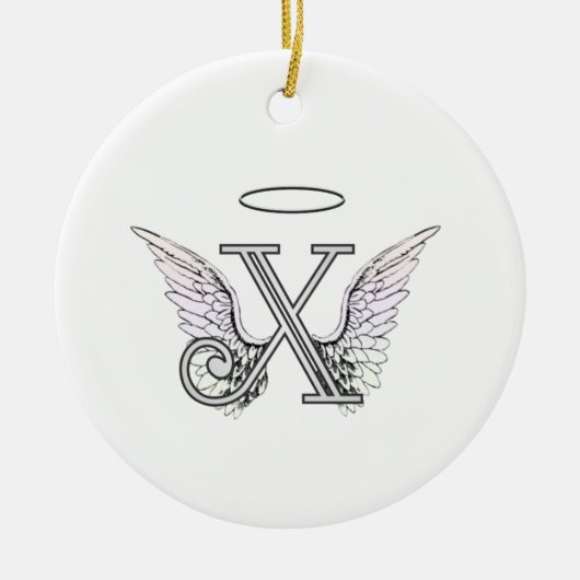 Letter X Initiaal Monogram met Angel Wings & Halo Keramisch Ornament (Voorkant)