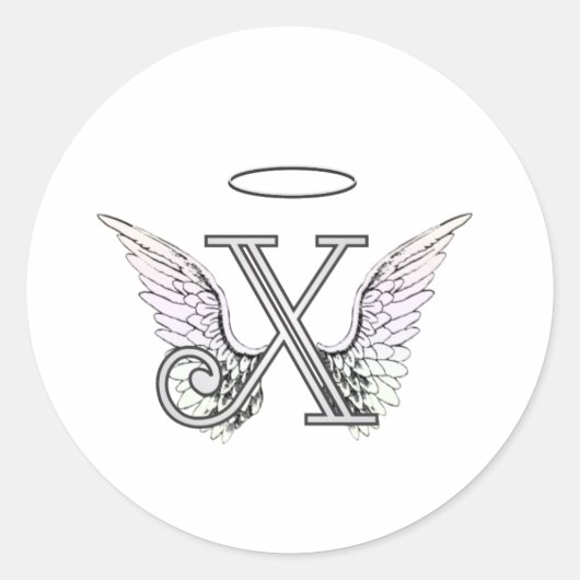 Letter X Initiaal Monogram met Angel Wings & Halo Ronde Sticker (Voorkant)