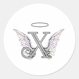 Letter X Initiaal Monogram met Angel Wings & Halo Ronde Sticker