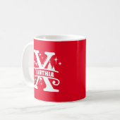 Letter X kerstmonogram Initiaal Naam Rood Koffiemok (Voorkant links)