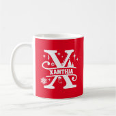 Letter X kerstmonogram Initiaal Naam Rood Koffiemok (Links)